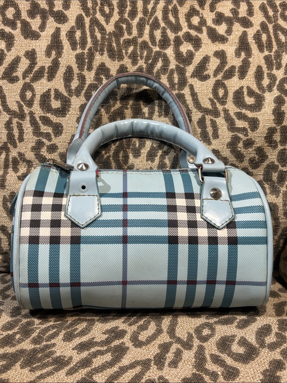 Rare! Burberry blue label mini top handle tartan plaid patent leather handle y2k - Picture 3 of 16